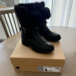 UGG Women's Black Leather Fur Boots